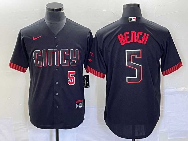Mens Cincinnati Reds #5 Johnny Bench Number Black 2023 City Connect Cool Base Stitched Baseball Jersey1->cincinnati reds->MLB Jersey